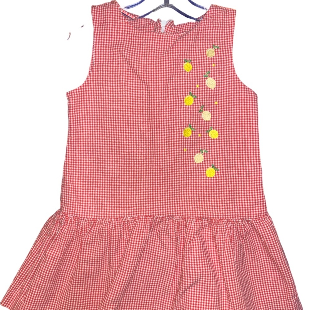 Edgehill Collection Red Gingham Dress with Yellow Lemon Embroidery